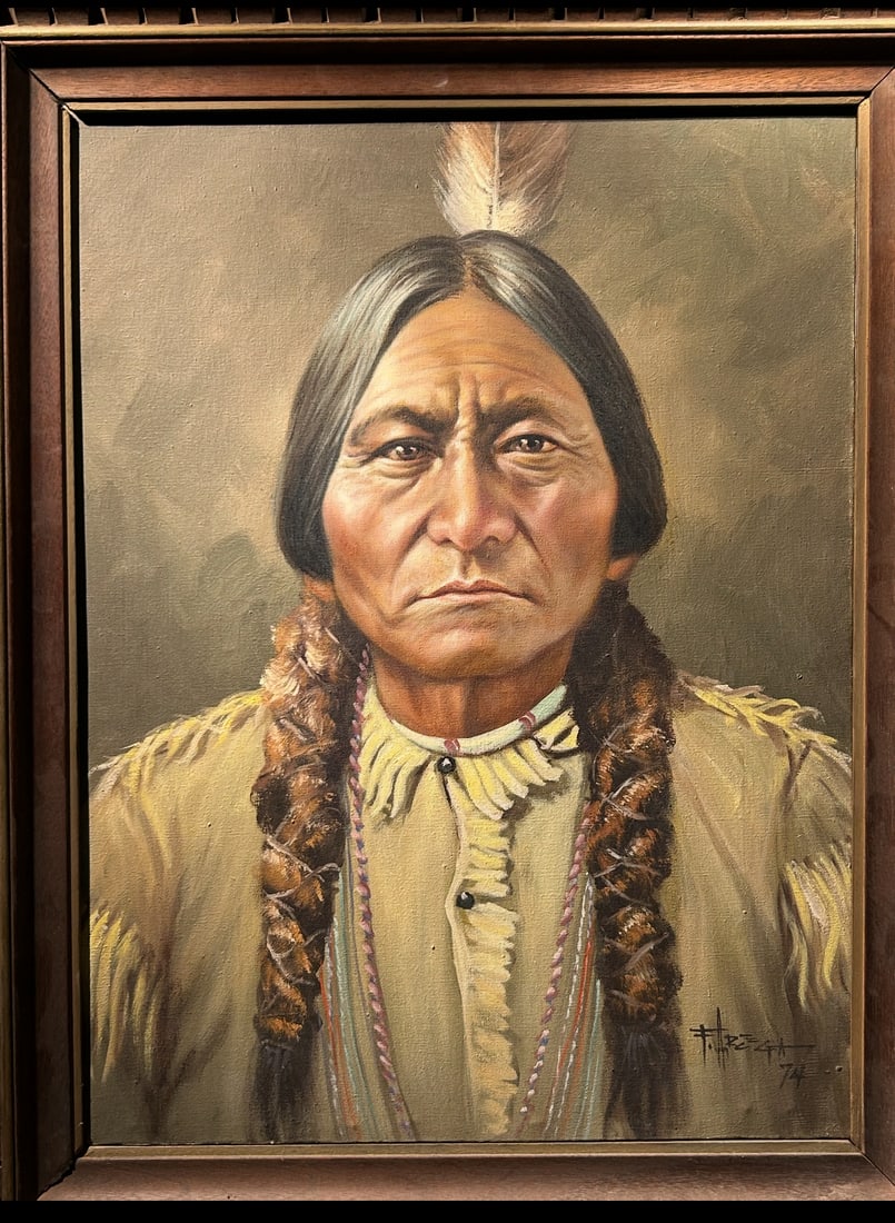 Oil painting of Sitting Bull Signed F Arcega : Oil painting of Sitting Bull Signed F Arcega