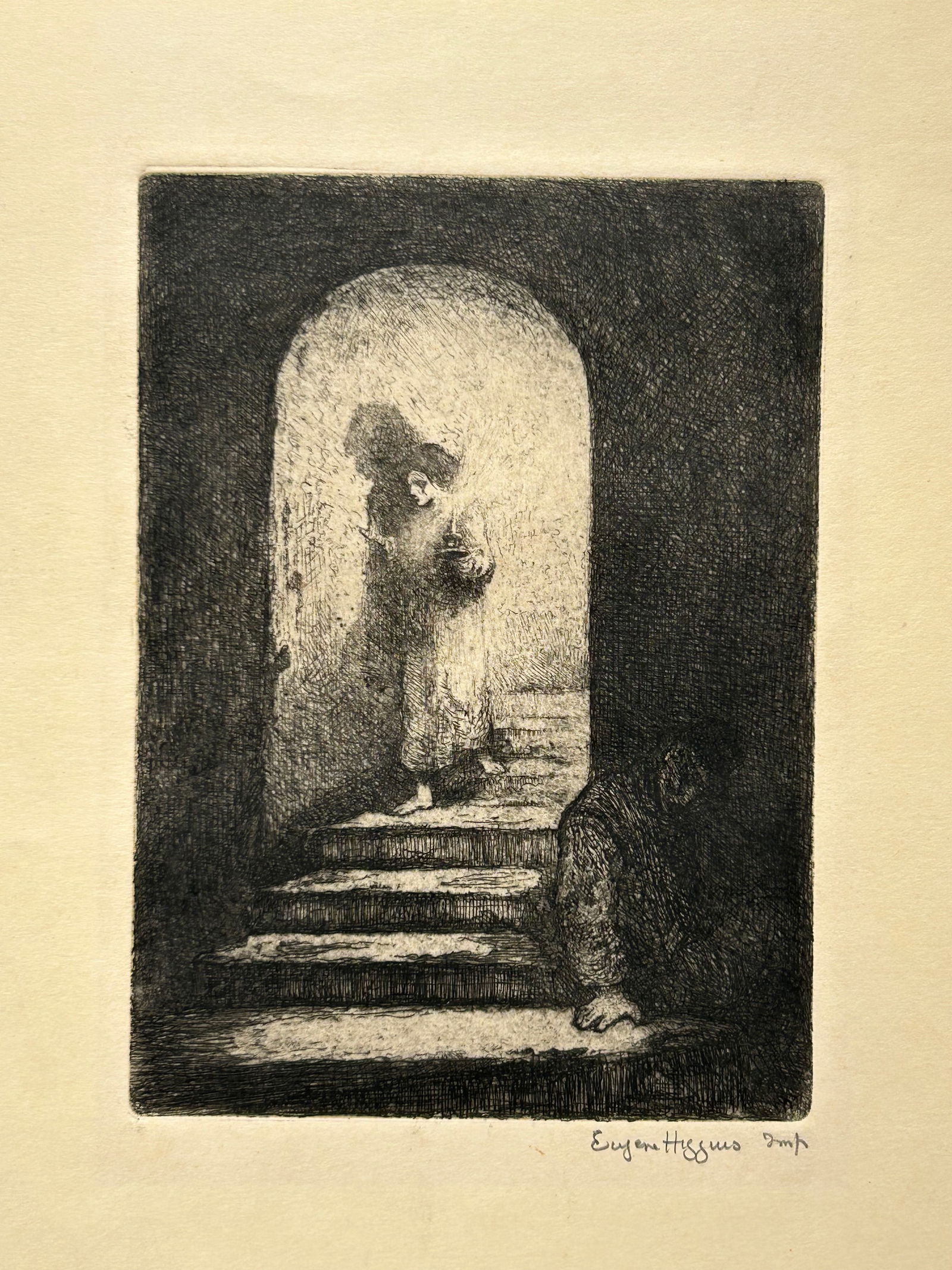 Eugene Higgins Original signed etching Her Midnight Duty 1914: Eugene Higgins Original signed etching..Image size 4 3/8” x 6”.