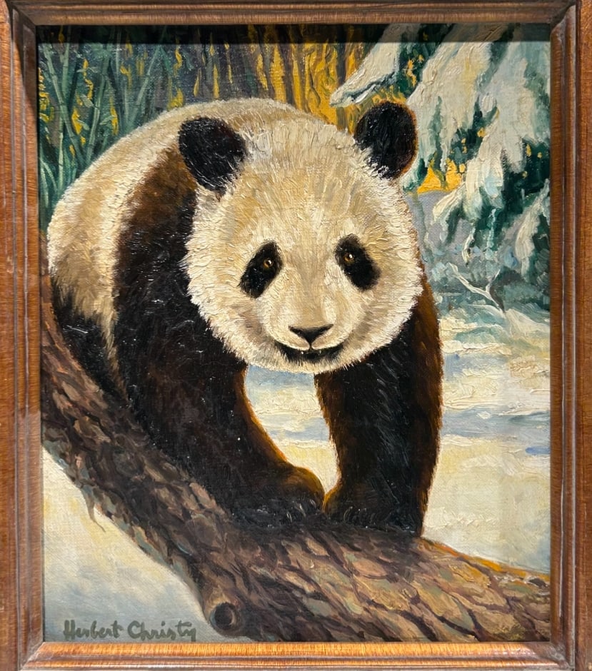 Herbert Christy 1907-1993 Oil painting of a Panda Bear: Herbert Christy 1907-1993 Oil painting of a Panda Bear..Size is 8” x 10”