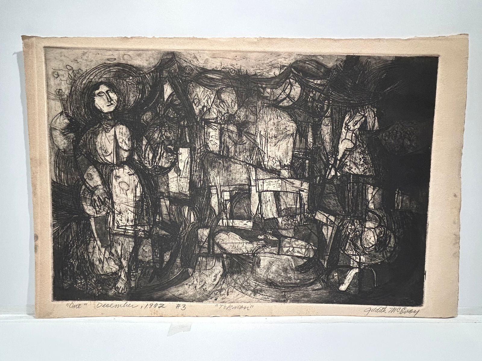 Judith McEvoy Original Mid Century Modern Etching 1962: Judith McEvoy Original Mid Century Modern Etching 1962..11 1/2” x 17 1/2”