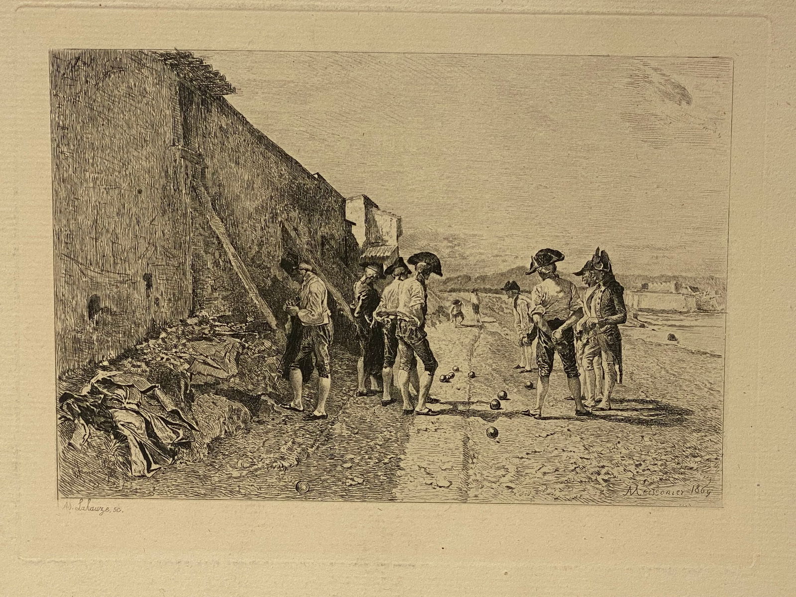 LALAUZE "PLAYING BOWLS ANTIBES" ETCHING MEISSONIER (1 of 4)