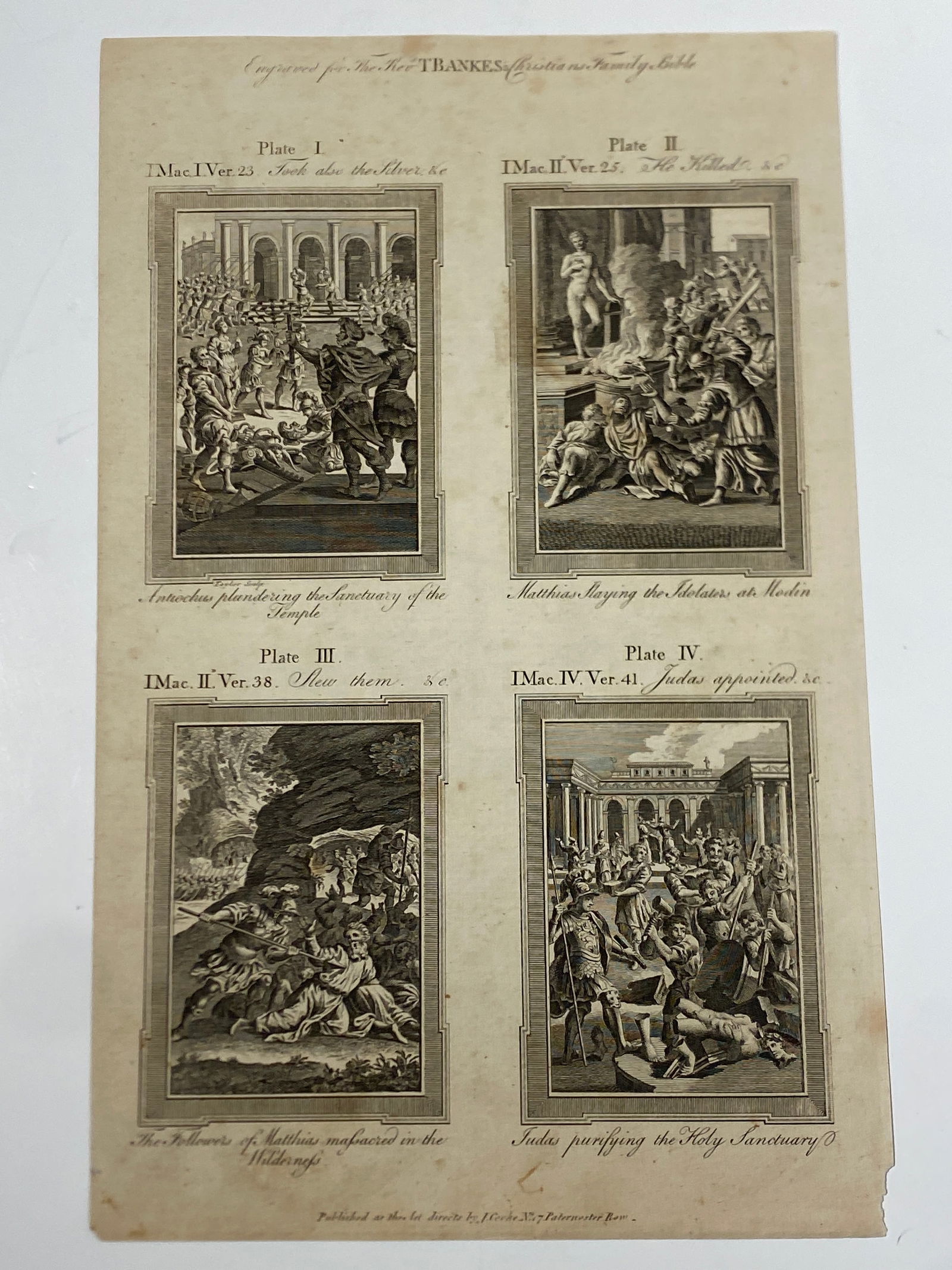 18th Century Biblical Engravings 4 on 1 sheet.: 18th Century Biblical Engravings 4 on 1 sheet.—Total size 8 6/8” x 13 5/8”..