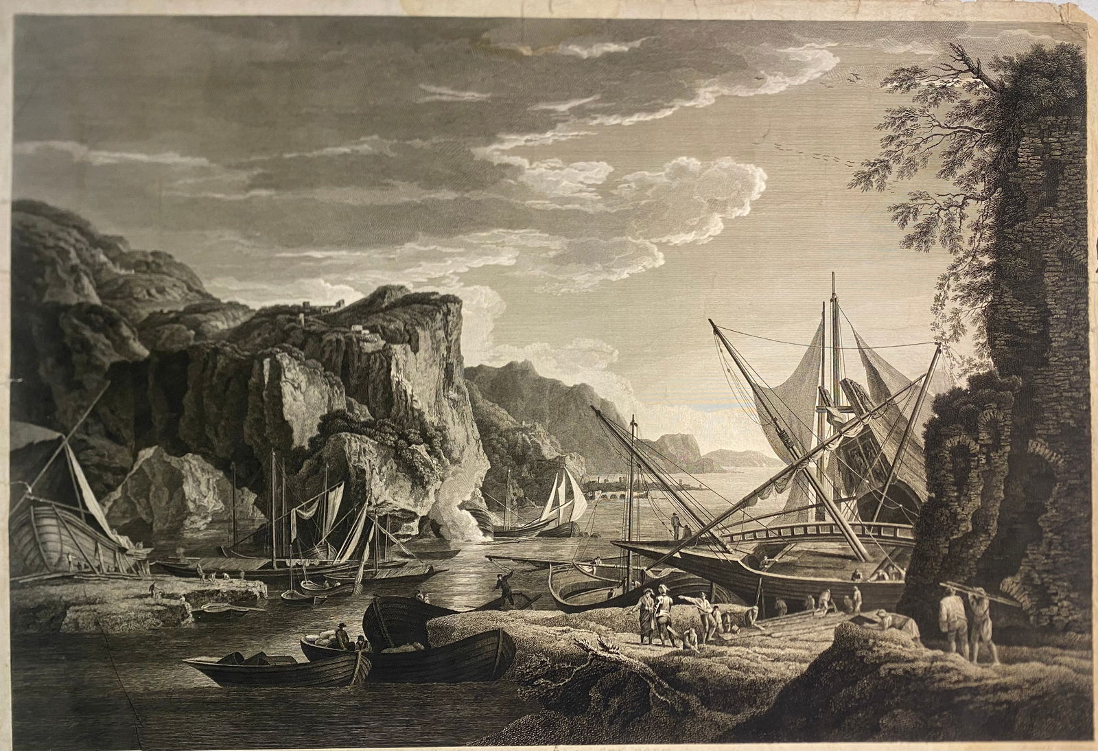 Salvator Rosa (1615–1673) Large engraving titled An Italian Sea Port: Salvator Rosa (1615–1673) Large engraving titled An Italian Sea Port..Total size is 22 3/4” x 31 1/2”..