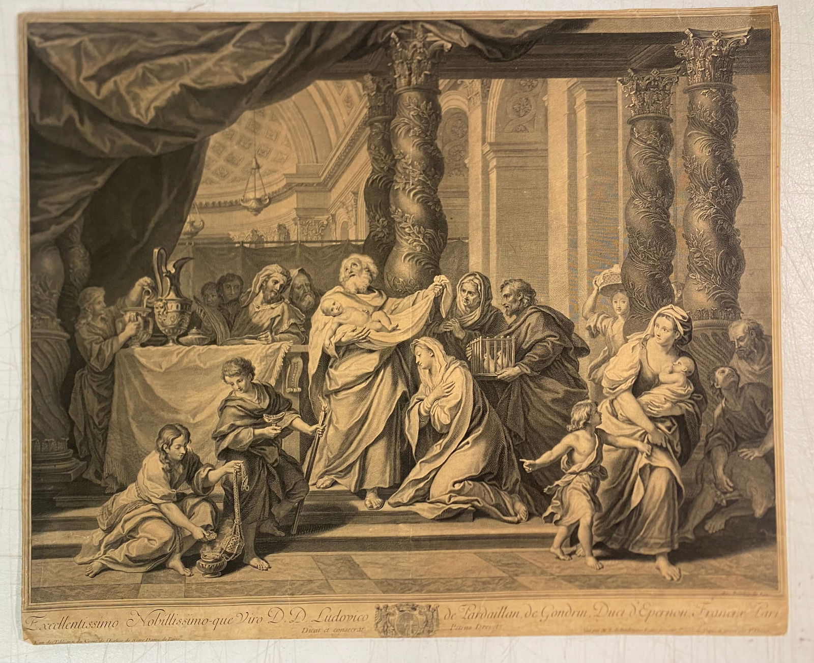 Pierre Imbert Drevet - Louis de Boullogne-Présentation au temple — engraving: Pierre Imbert Drevet - Louis de Boullogne-Présentation au temple — engraving ..22 1/4” x 26 3/4”..