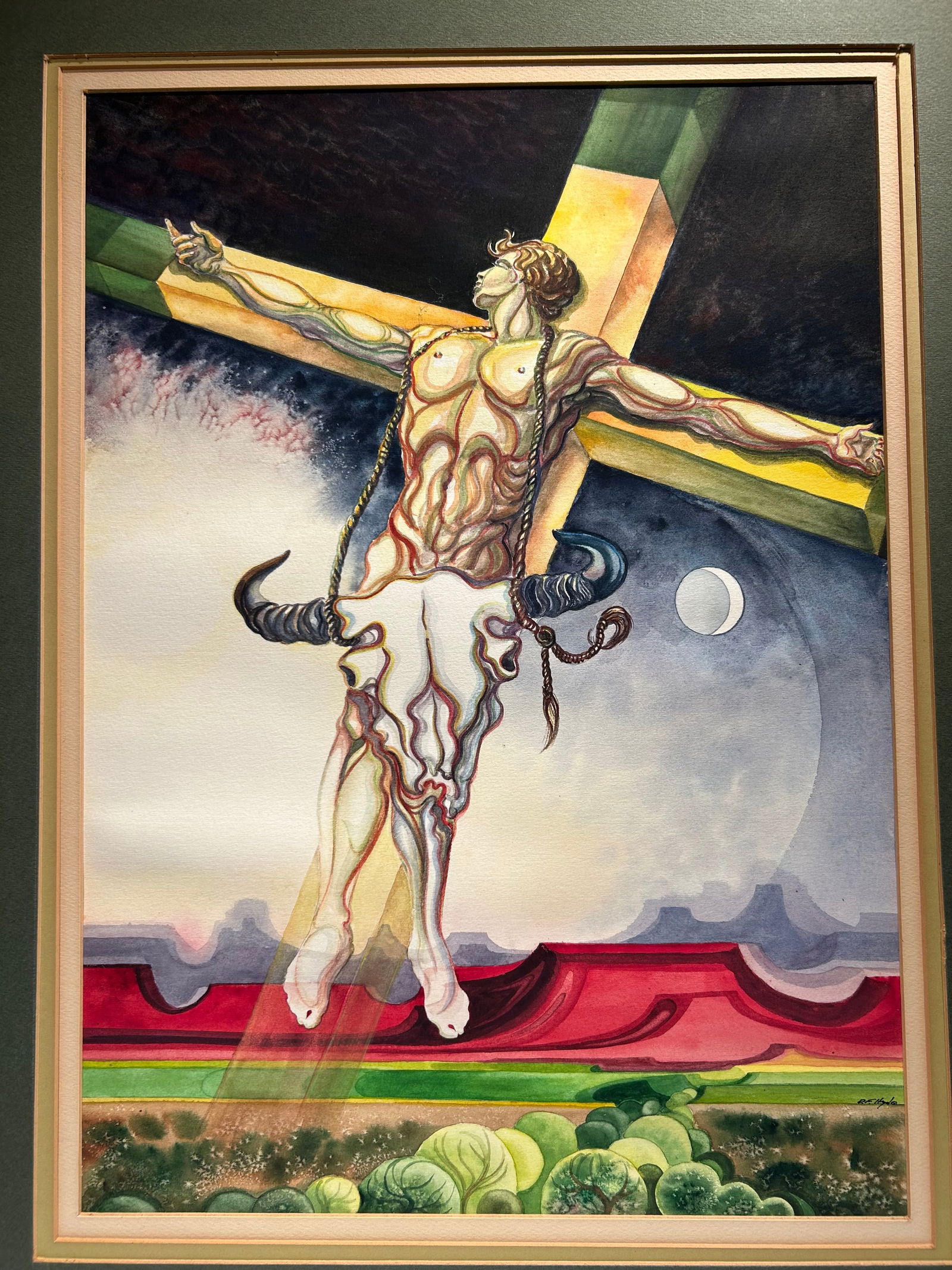 Dean Hyde Surrealist Watercolor Native American: Dean Hyde Surrealist Watercolor Native American —-15” x 20”..