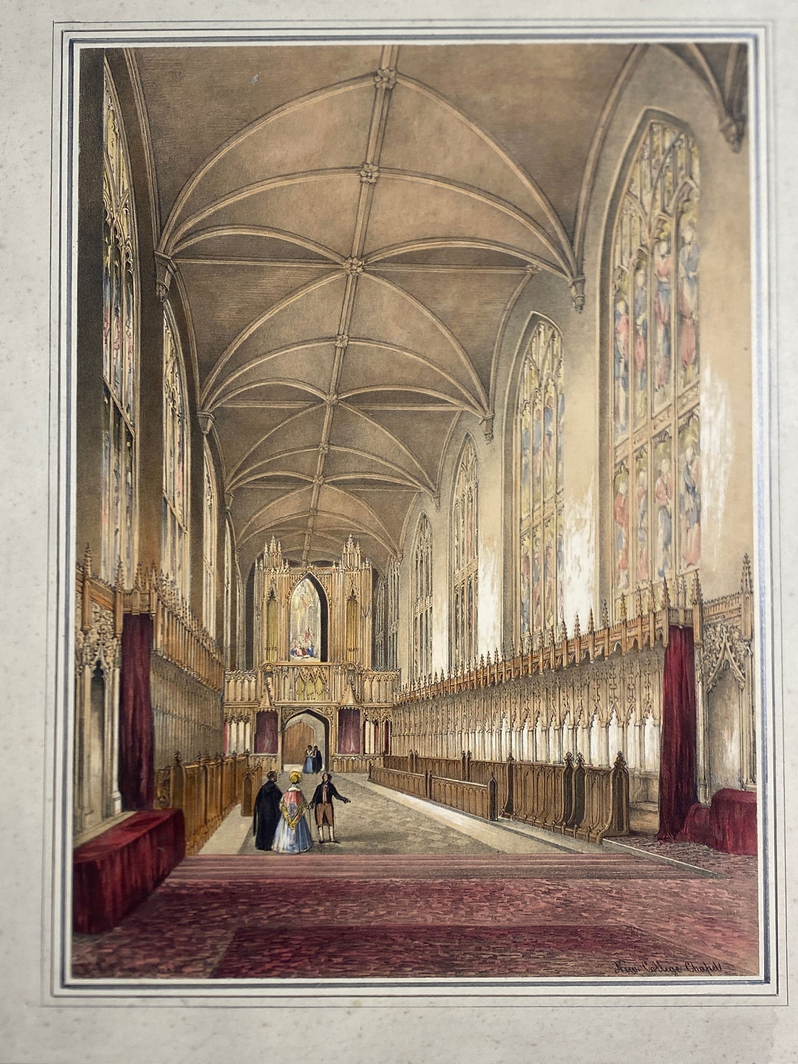 Oxford University Orignal hand colored Lithographs Maker: William Delamotte 1841: Oxford University Orignal hand colored Lithographs Maker: William Delamotte 1841..Images 10” x 13 3/4”.. with hand drawn mats 17” x 21 1/2”..SomeFoxing—see pics