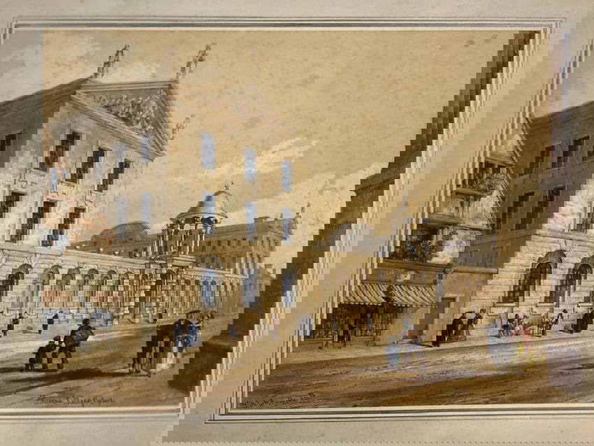 Oxford University Orignal hand colored Lithographs Maker: William Delamotte 1841: Oxford University Orignal hand colored Lithographs Maker: William Delamotte 1841..Images 10” x 13 3/4”.. with hand drawn mats 17” x 21 1/2”..SomeFoxing—see pics