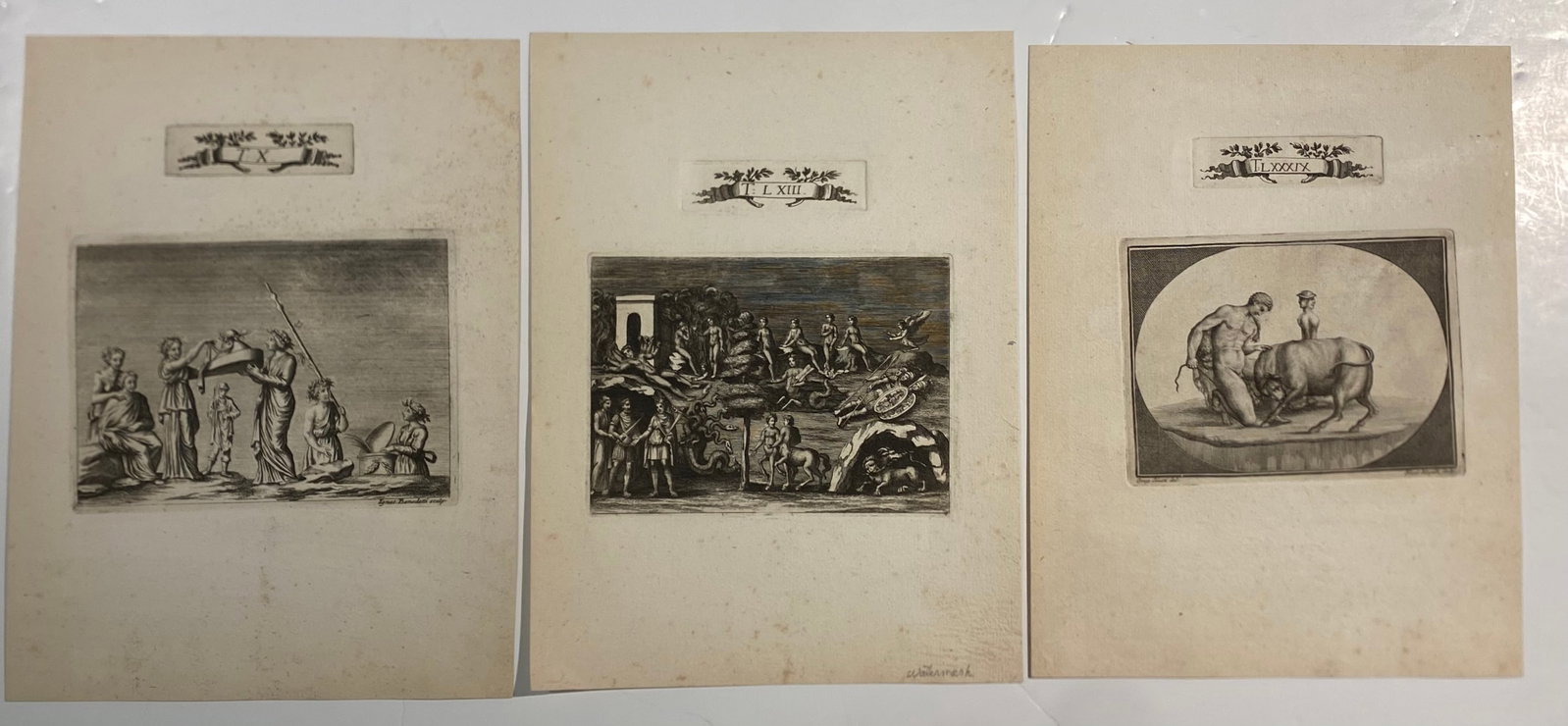 Collection of 3 Roman Mythological etchings: Collection of 3 Roman Mythological etchings..All 3 sheet size 8 1/4” x 11”..