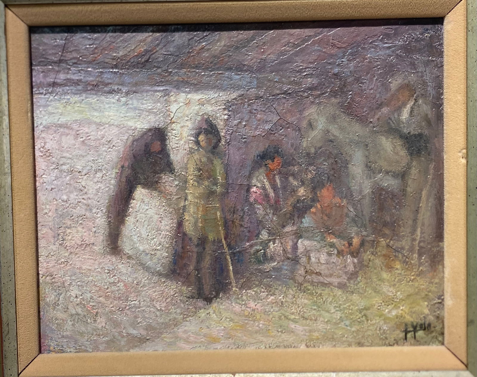 Vintage Impressionist oil painting Signed Native American: Vintage Impressionist oil painting Signed Native American?Canvas size is 8 3/4” x 10 3/4”..With frame 14 1/2” x 16”