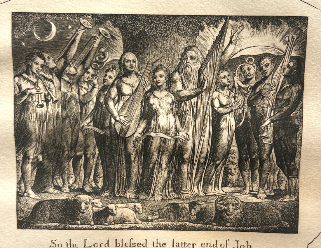 Job and his Wife restored to Prosperity engraving British Publisher Published by William Blake: Job and his Wife restored to Prosperity engraving British Publisher Published by William Blake..Engraving.. plate size 6” x 8”..