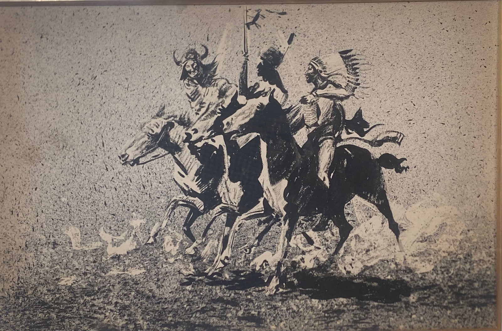 Edward Borein Ink Drawing of Three Indians on Galloping Horses Circa 1911 With COA (1 of 8)