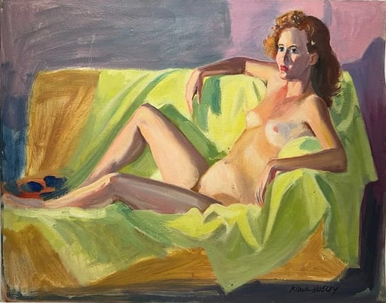 Frank Hensley Chicago Illustrator Oil Painting Of Female Nude: Frank Hensley Chicago Illustrator Oil Painting Of Female Nude... Oil on loose Canvas.. 22" x 28"....Frank Hensley — Artist Biography: Frank Hensley (Albert Frank Hensley, 1921–2008) was an America