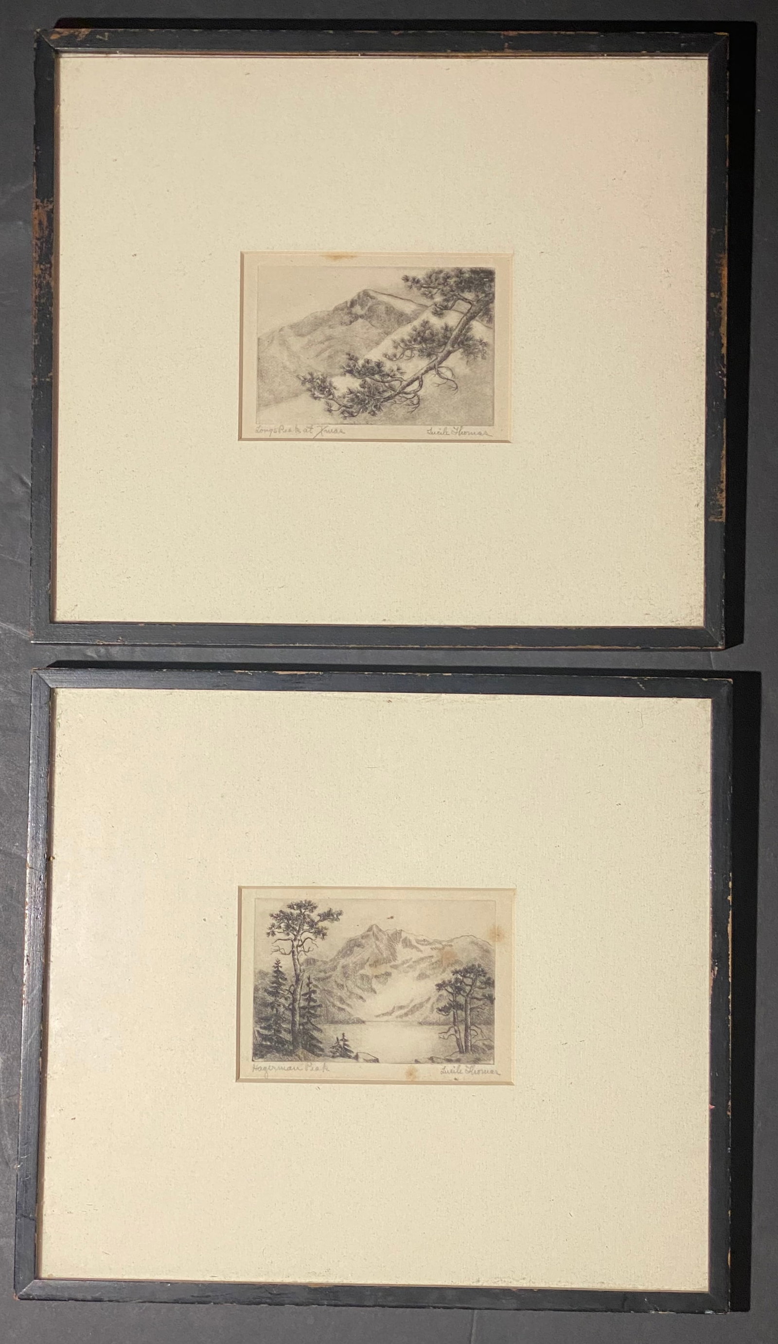 Lucile Cobbey (Minnie) Thomas (1888 - 1953) 2 framed etchings (1 of 3)