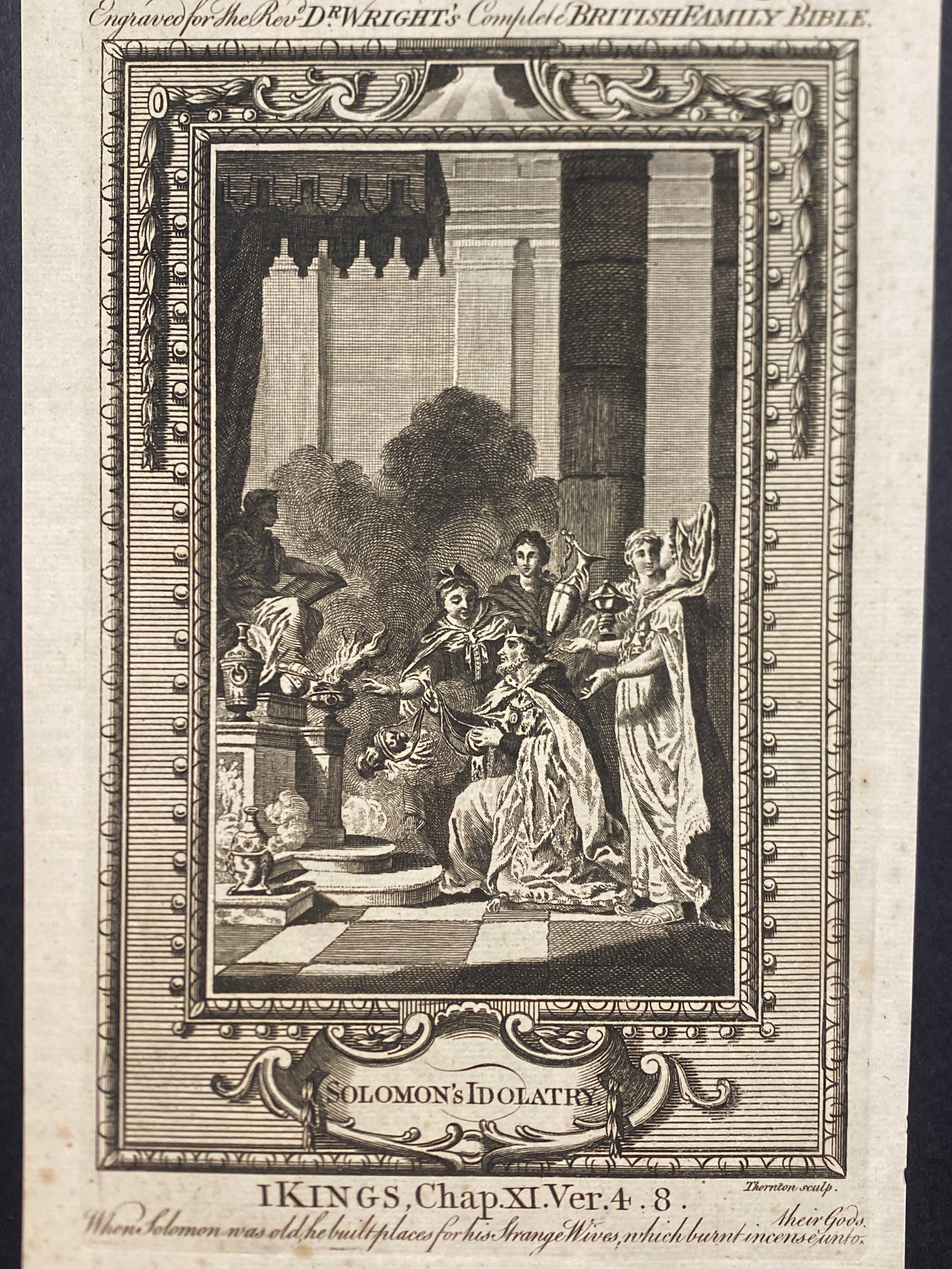 c1790 BIBLE LEAF Copper Plate Engraving SOLOMON IDOLATRY WIVES 1 Kings 11.4 (1 of 2)