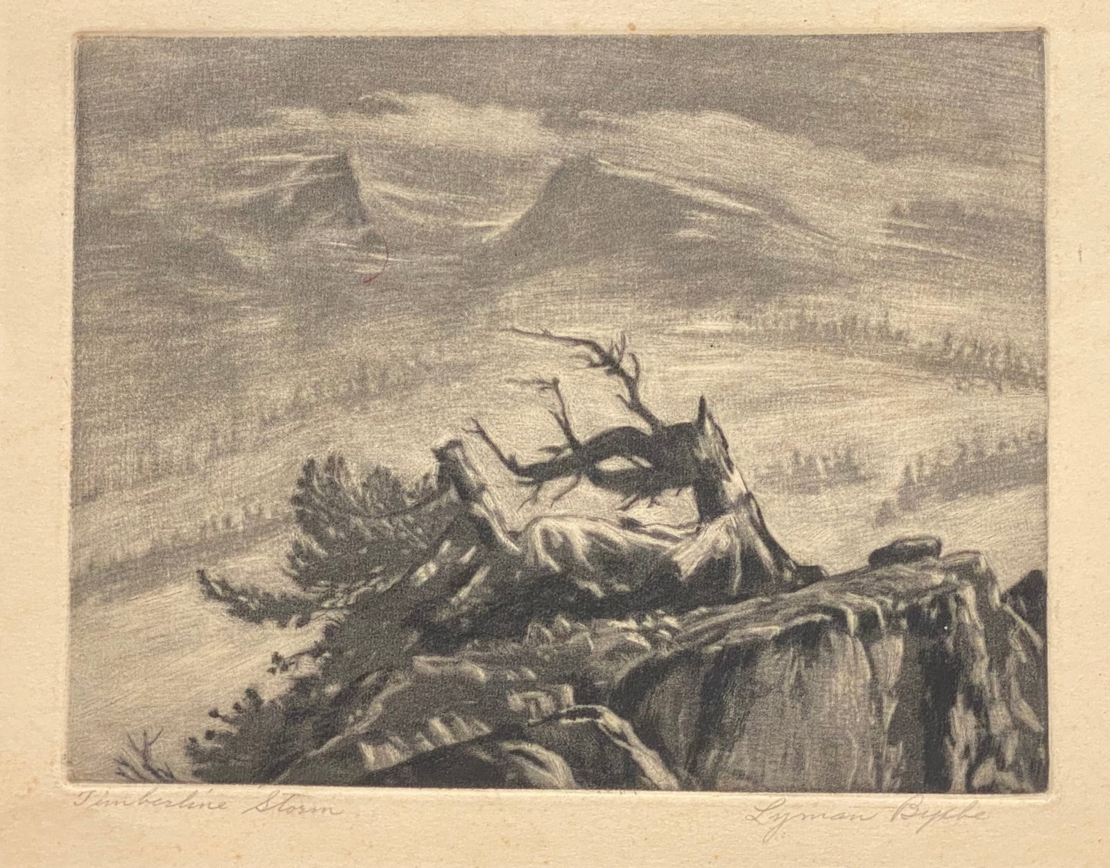 Lyman Byxbe etching titled Timberline Storm pencil signed titled (1 of 5)