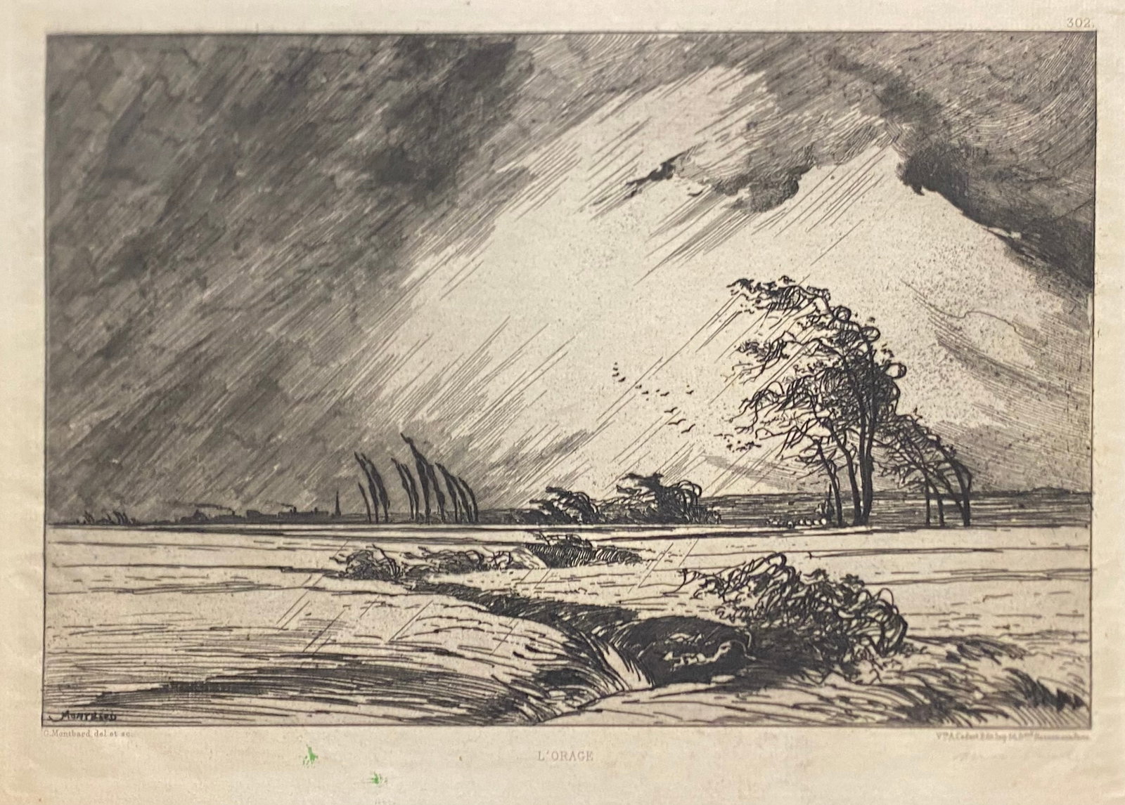 original etching and aquatint titled L'orage (The Storm) created by Georges Montbard (1 of 4)