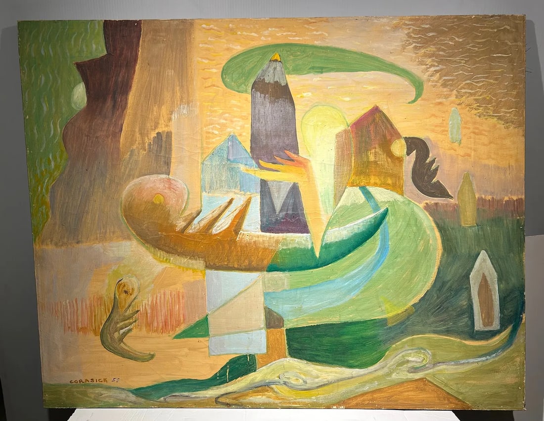 William W. Corasick (1907 - 2002) Large Cubist Oil Painting mid century: William W. Corasick (1907 - 2002) Large Cubist Oil Painting mid century ..Oil on canvas 30” x 38”..