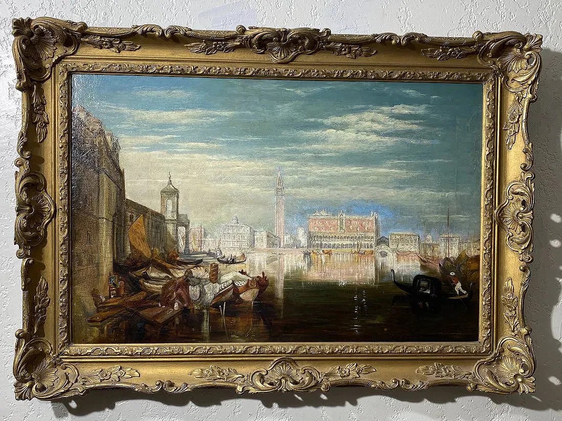 Thomas Moran Style 19th Century Venice Oil Painting: 19th Century Antique Venice Oil Painting.. unsigned.. oil on canvas.. relined. size is 20”X 30”.. Beautiful Frame..