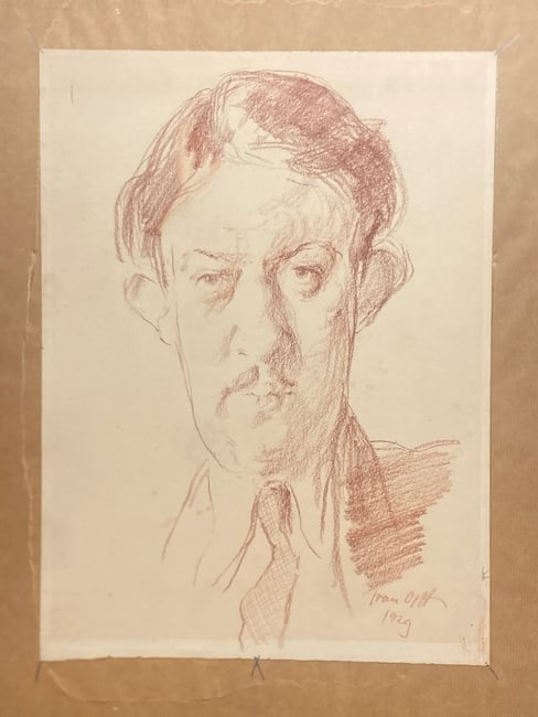 Ivan Opffer (1897-1980) Red chalk Portrait Drawing dated 1929: Ivan Opffer (1897-1980) Red chalk Portrait Drawing dated 1929..Image 11” x 15”..Mounted on cardboard..Ivan Opffer was active/lived in Copenhagen, Mexico City, London and New York. He is kn