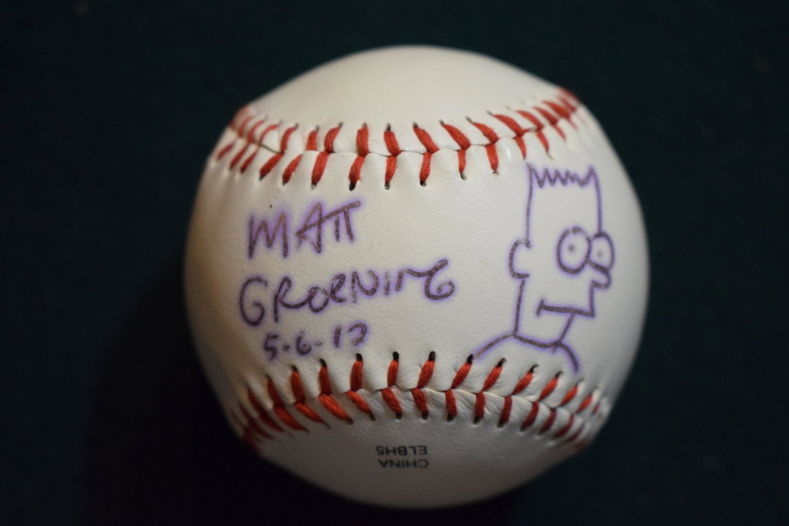 Matt Groening SIMPSONS signed baseball w Bart sketch (1 of 1)