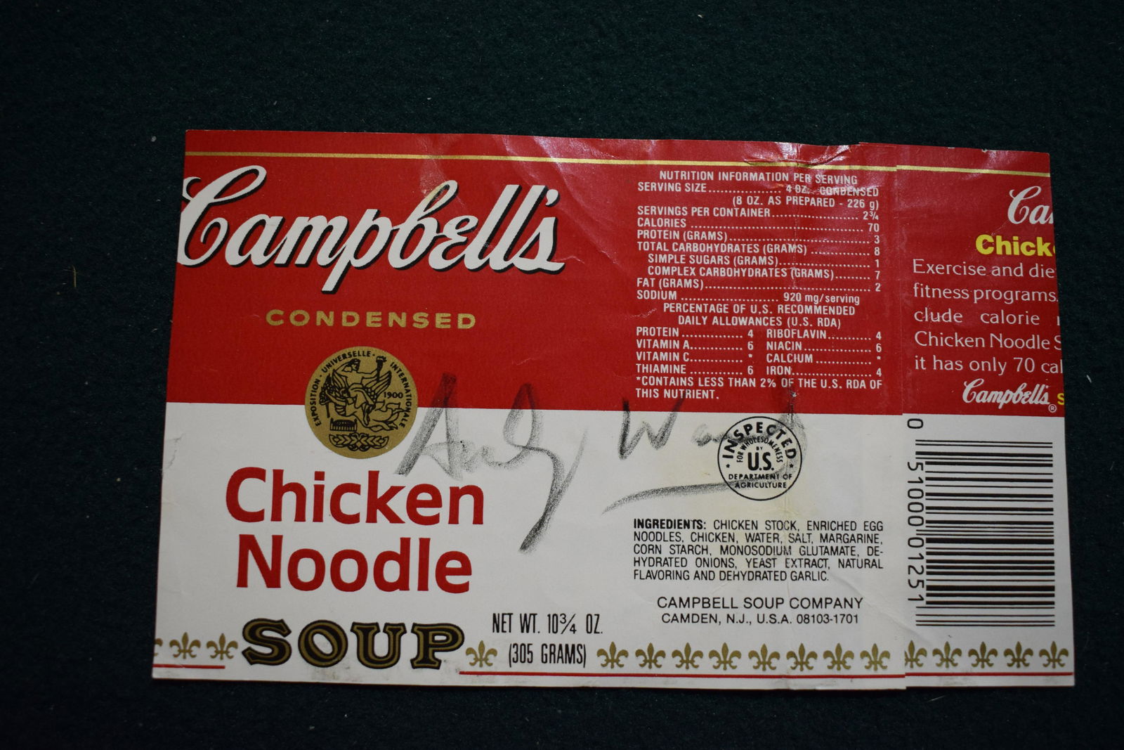 Andy Warhol signed Campbells Chicken Noodle soup can label (1 of 1)