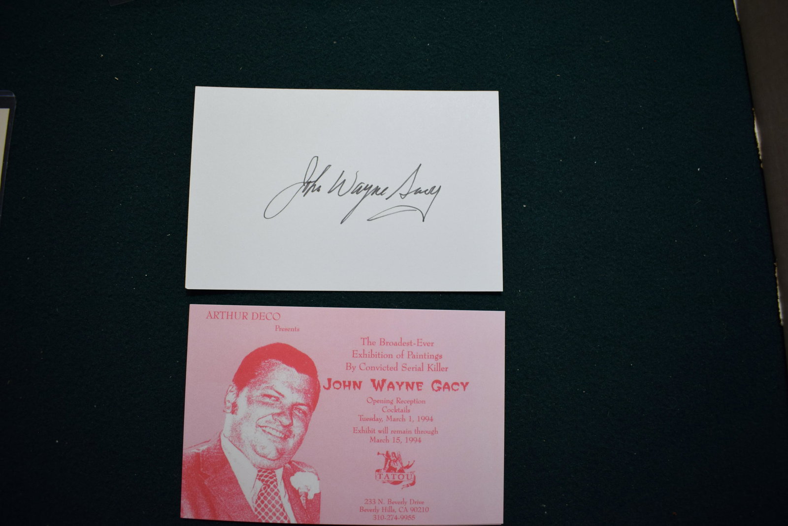 John Wayne Gacy SERIAL KILLER signed art show card +5 unsigned + art sales sheet (1 of 2)