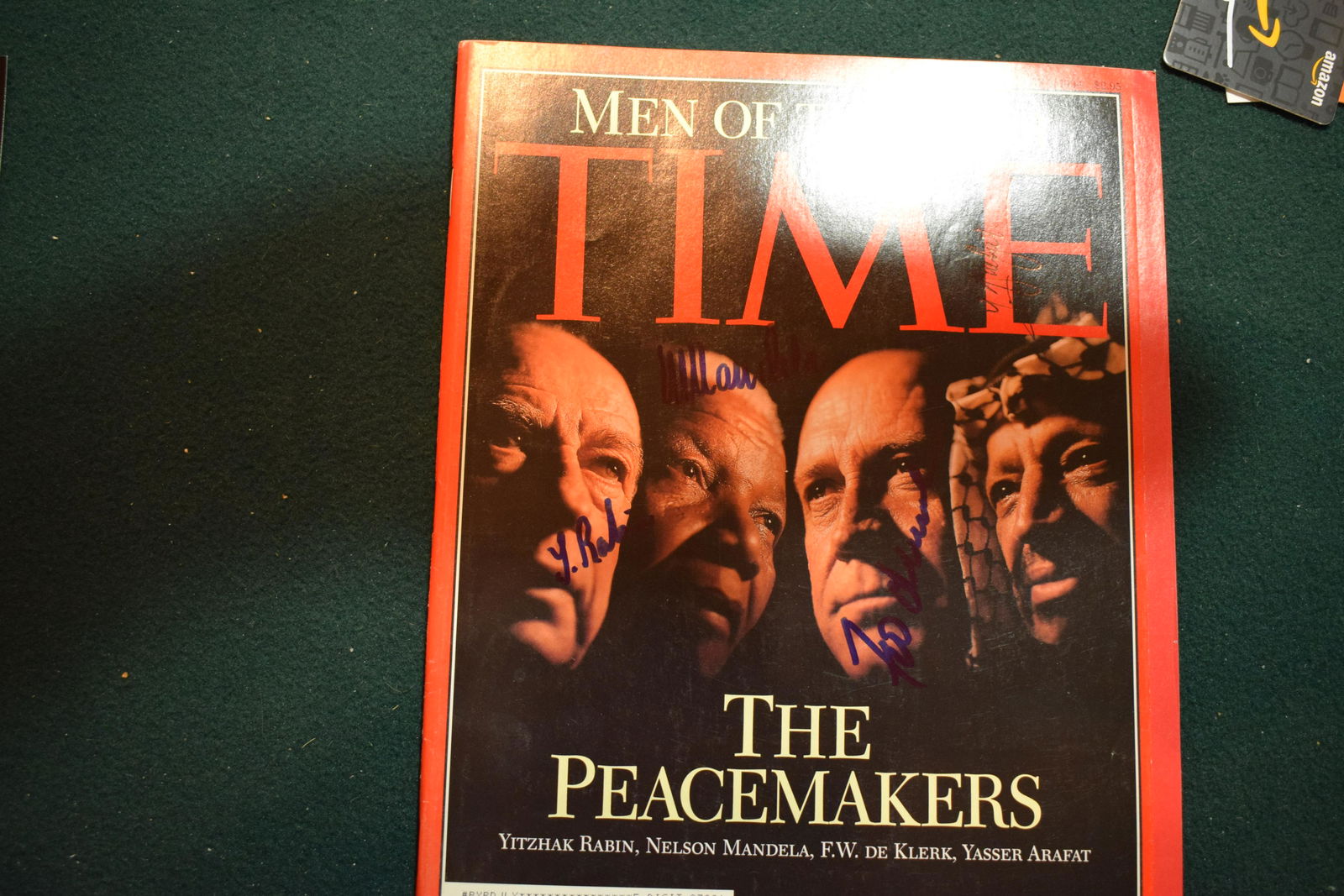 Nelson Mandela, Y Rabin, FW DeKlerk, and Yasser Arafat signed TIME magazine!! WOW  w/ COA (1 of 1)