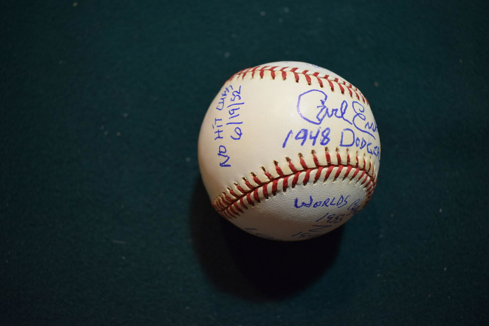 Carl Erskine signed STAT ball  LOTS of inscriptions! (1 of 2)