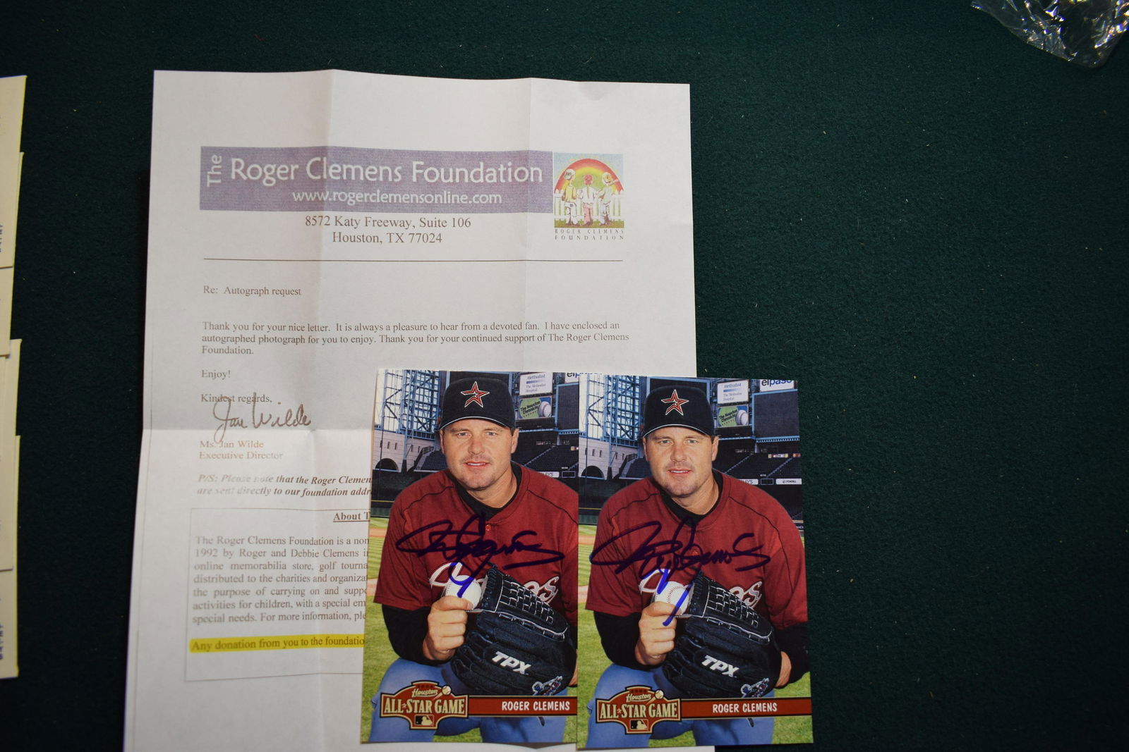 (2) Roger Clemens signed Astros Postcards w Foundation letters (1 of 1)