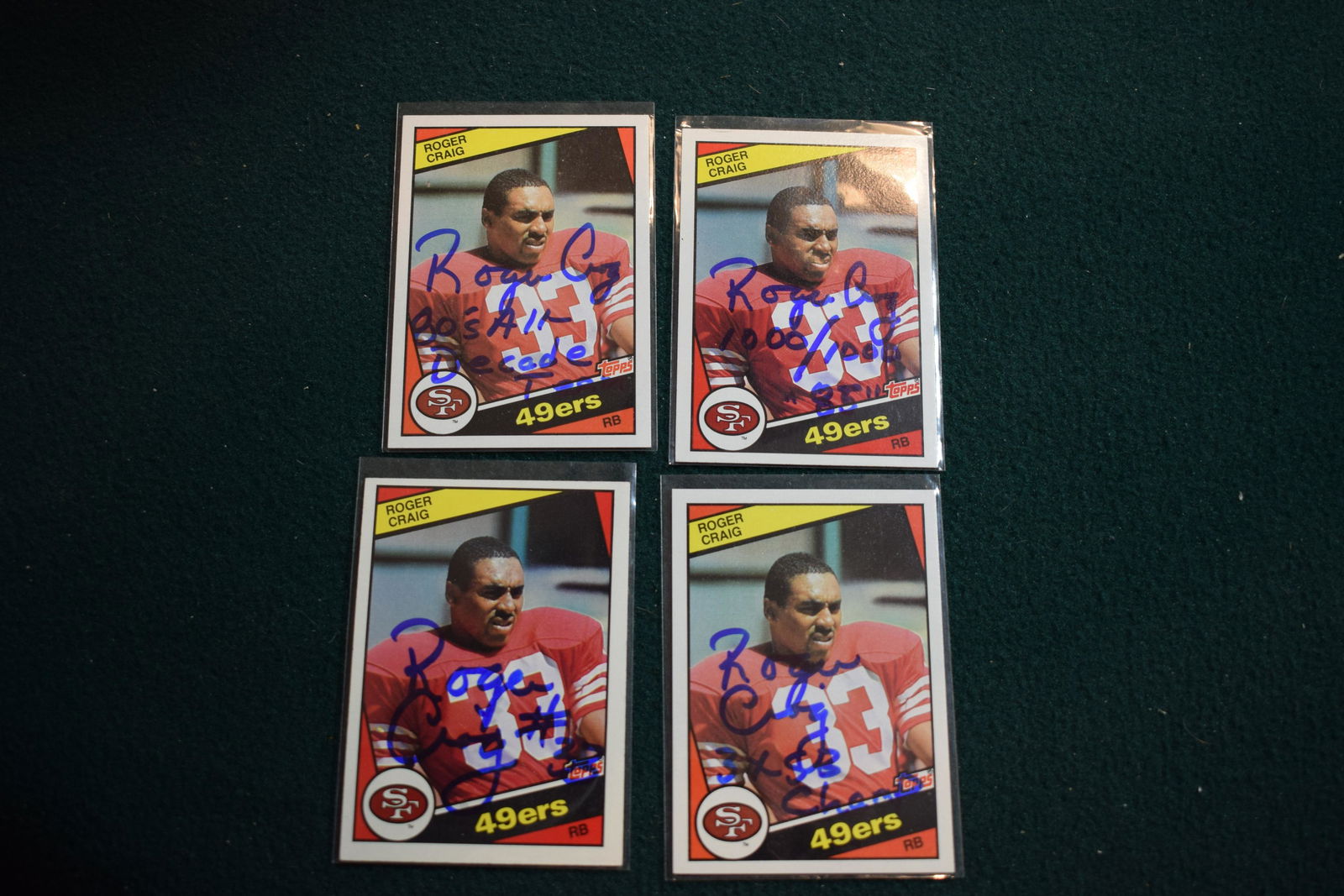 1984 Topps signed lot of 4 Roger Craig Rookies – all diff inscriptions! (1 of 1)