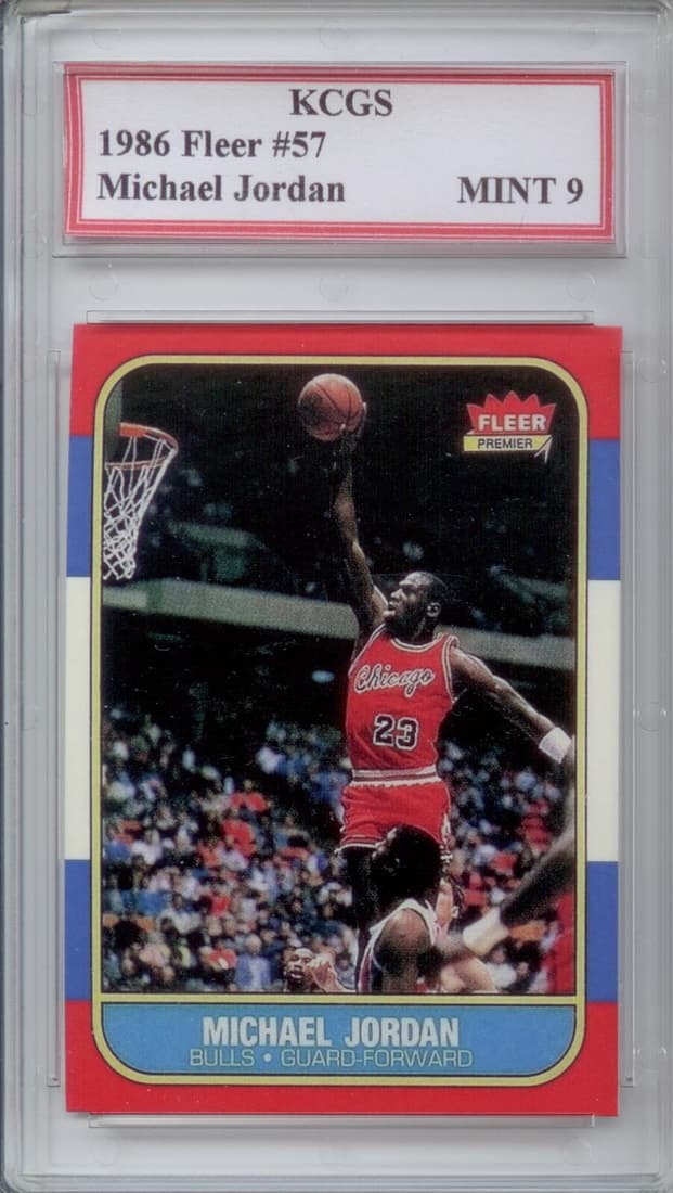 Michael Jordan #57 1986-87 Fleer rookie card authenticated and graded a MINT 9. (1 of 2)