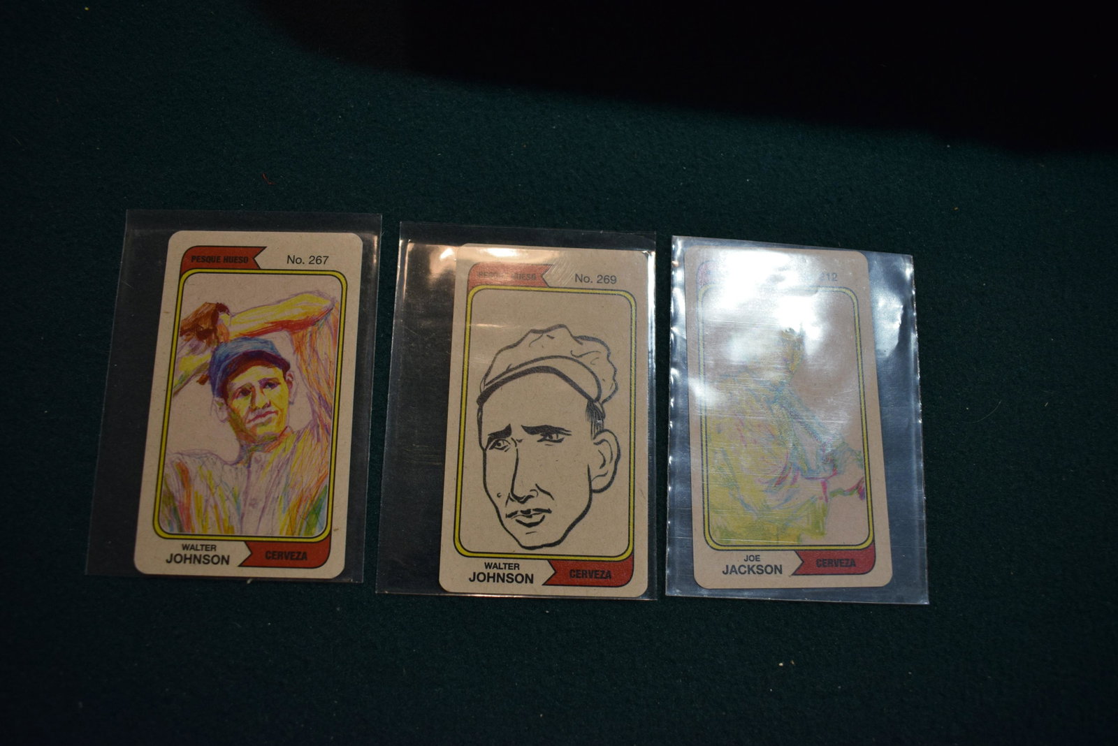3 Pesque Hueso Cerveza Spanish beer cards. Walter Johnson and Joe Jackson: This is a lot of three Near Mint to Mint Pesque Hueso Cerveza Spanish beer card. These are the "test" cards and there were only 50 made of each card. The set itself is made up of 270 different cards o