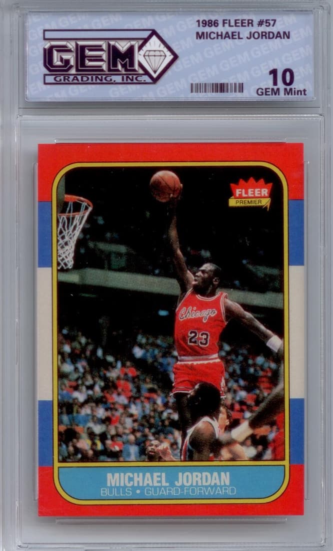Michael Jordan #57 1986-87 Fleer rookie card  graded a Gem Mint 10 by GEM GRADING (1 of 2)