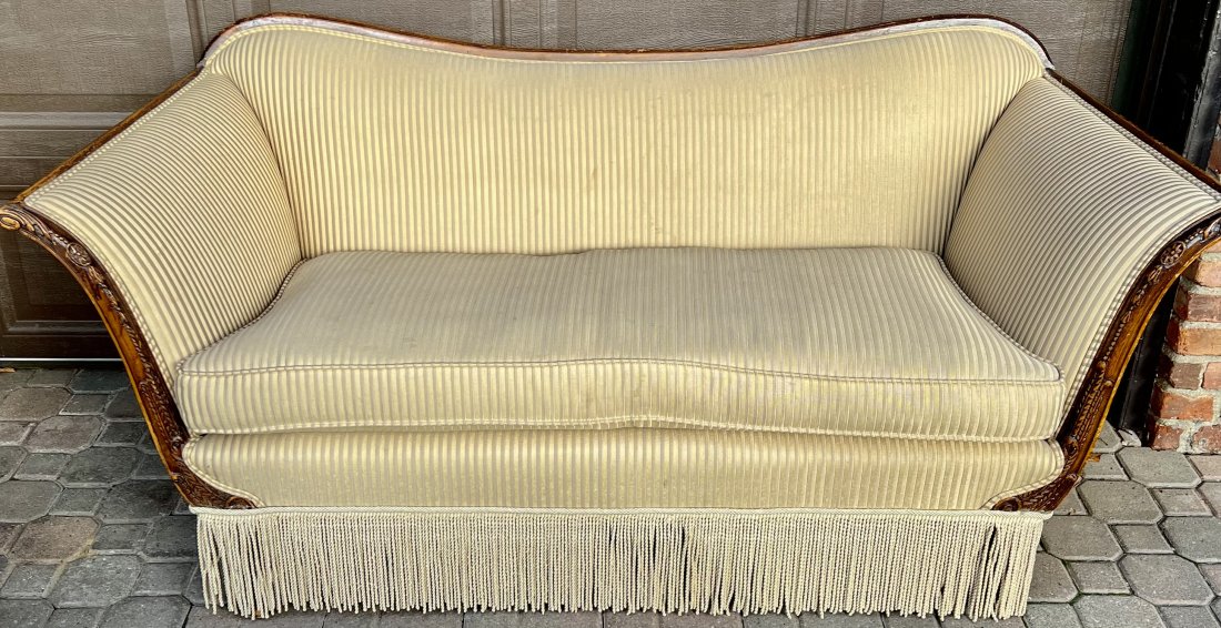RARE PAIR OF HOLLYWOOD REGENCY STYLED FRINGED SOFAS (1 of 14)