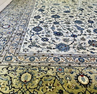 STUNNING HAND MADE ANTIQUE PERSIAN KASHAN RUG: This magnificent Antique Kashan rug makes a huge impact from its enticing design alone. At its core, it majestically presents with s a detailed floral theme and leafy scrolls. An effortlessly cool com