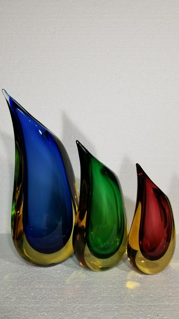 Lot of 3 Retro Murano Art Glass Vase Signed Colored (1 of 10)