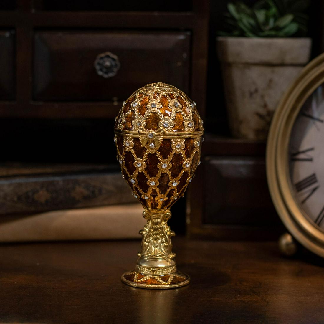 Rare handmade golden faberge egg gift jewelry box (1 of 5)