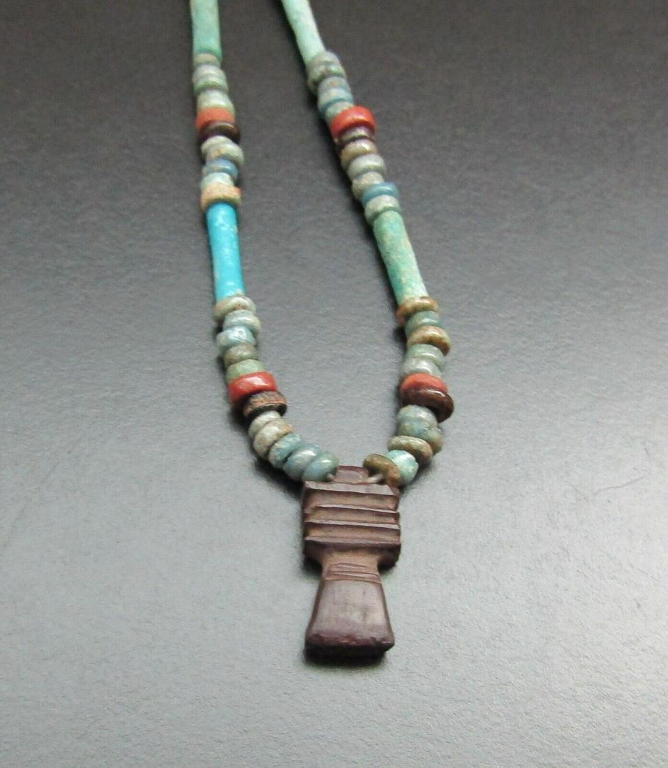 Rare retro necklace Egypt Djed amulet bead carnelian (1 of 2)