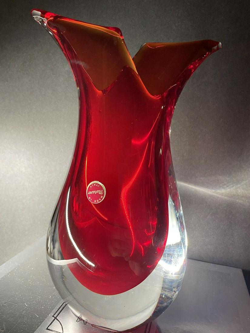 Vintage Murano Art Red Color Hand Blown Glass Vase (1 of 7)
