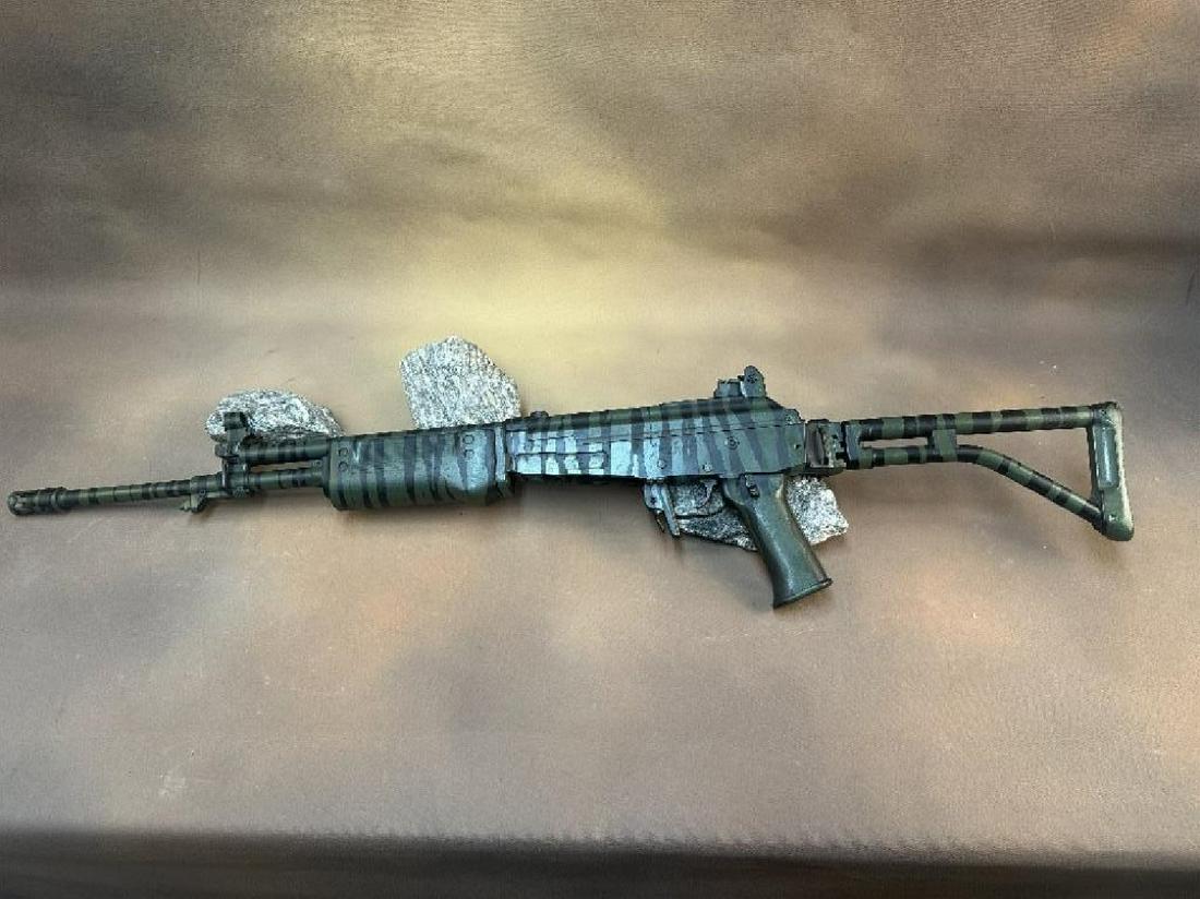 Galil IMI Sporter .223 Rifle: Century Arms Inc, Galil Sporter .223 SN GAL00110 with Jungle zebra stripe cplor, side folding stock. SLpinfg attachments, adjustable front and rear sights, bayonette lug