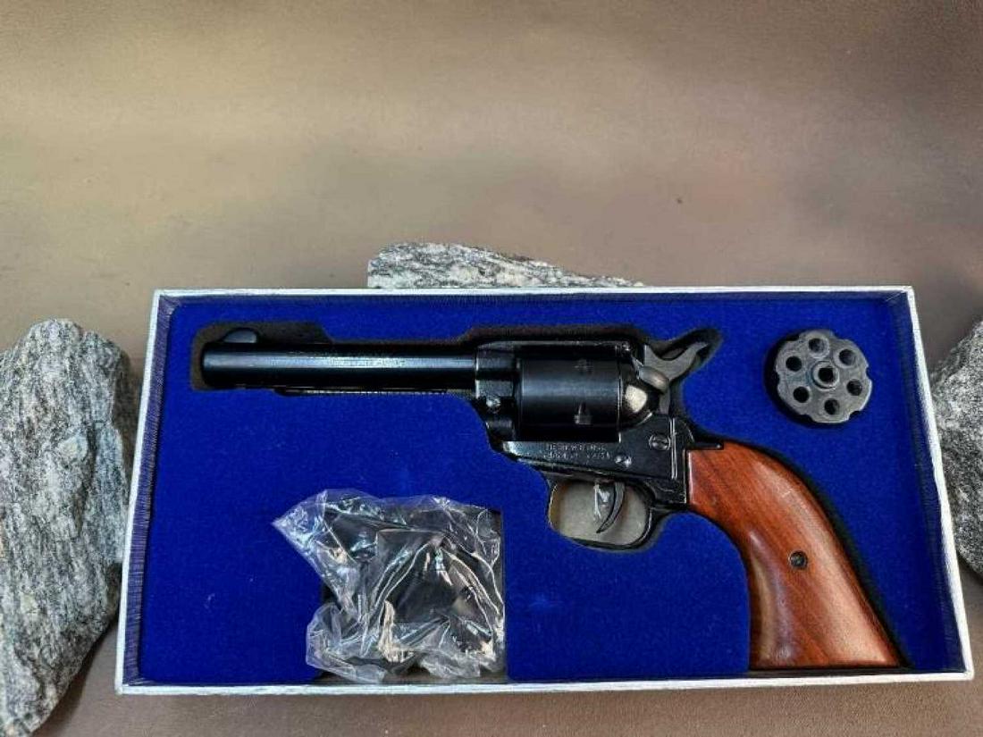 Heritage Rough Rider .22LR/.22Mag Revolver: Original box & trigger lock. Used Condition; he Heritage Rough Rider .22LR/.22Mag Revolver is a single-action, rimfire revolver produced by Heritage Manufacturing. It is chambered in both .22 LR and .