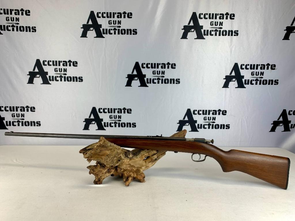 Winchester 67 22 S, L, LR: With an overall length of 41" this little plinker has an adjustable rear sight and a fixed front sight. This would make a great training rifle for kids to learn on. Please see the photos.