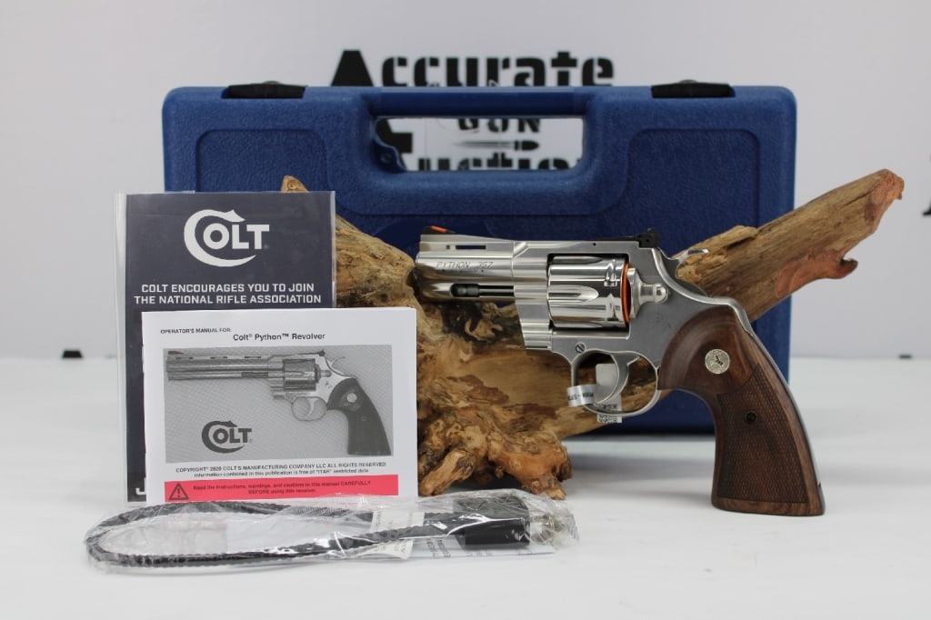 Colt Python .357 Magnum: A snake lovers must have: don't miss out on this beautiful Colt Python. This double action revolver is chambered in .357 magnum and features a 3” barrel. This new in box Python comes with the fa