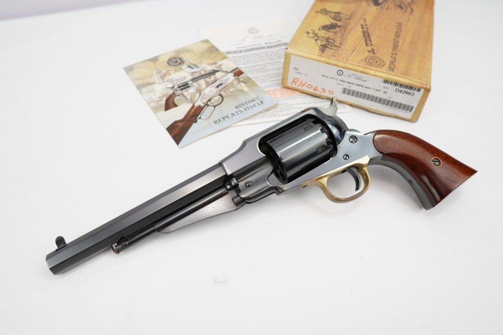 A. Uberti 1858 New Improved Navy .36 BP: Ubertiâ€™s 1858 New Army is a large-frame .44-caliber, featuring a brass trigger guard, solid frame and two-piece grip. Historically, this revolver was highly sought after by officers and civilia