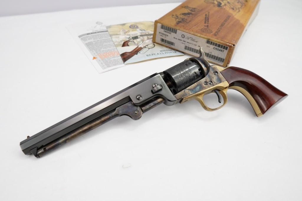 A. Uberti 1851 Navy .36 BP: Produced from 1851-1872, the Navy Black Powder Revolver is the most famous of the cap and ball revolvers. It is perfectly balanced, has precise aim and is dependable. These guns symbolize the days of 