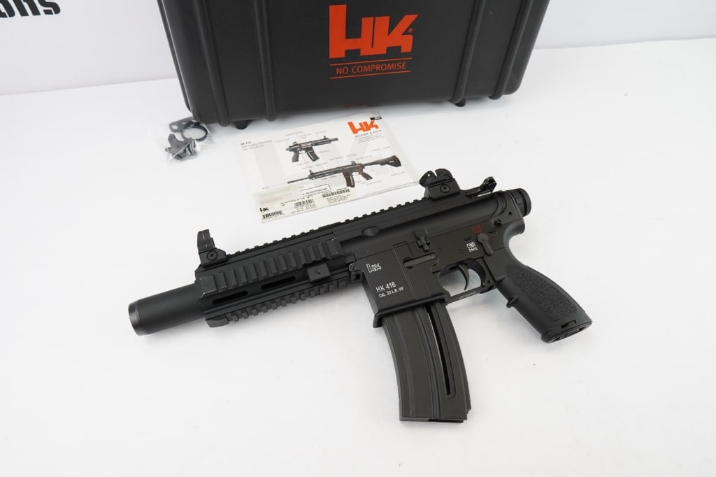 HK HK 416 .22 LR HV: The HK416 is one of the premier AR-15 rifles used by the military and that's a great reason to own this rim fire version, the HK416 22LR Semi-Auto Pistol. The 22LR recoil system eliminates the need fo