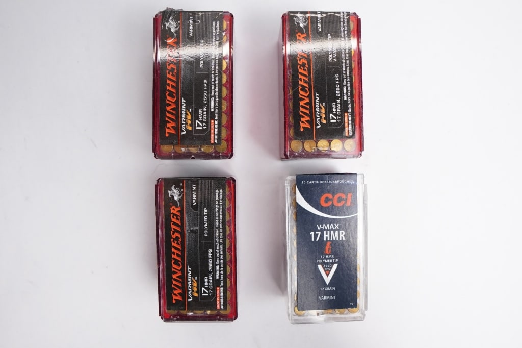 Misc Ammo 17 HMR 17 gr 17 HMR: 200 rounds total, 150 rounds of Winchester, 50 rounds of CCI. Please see photos.
