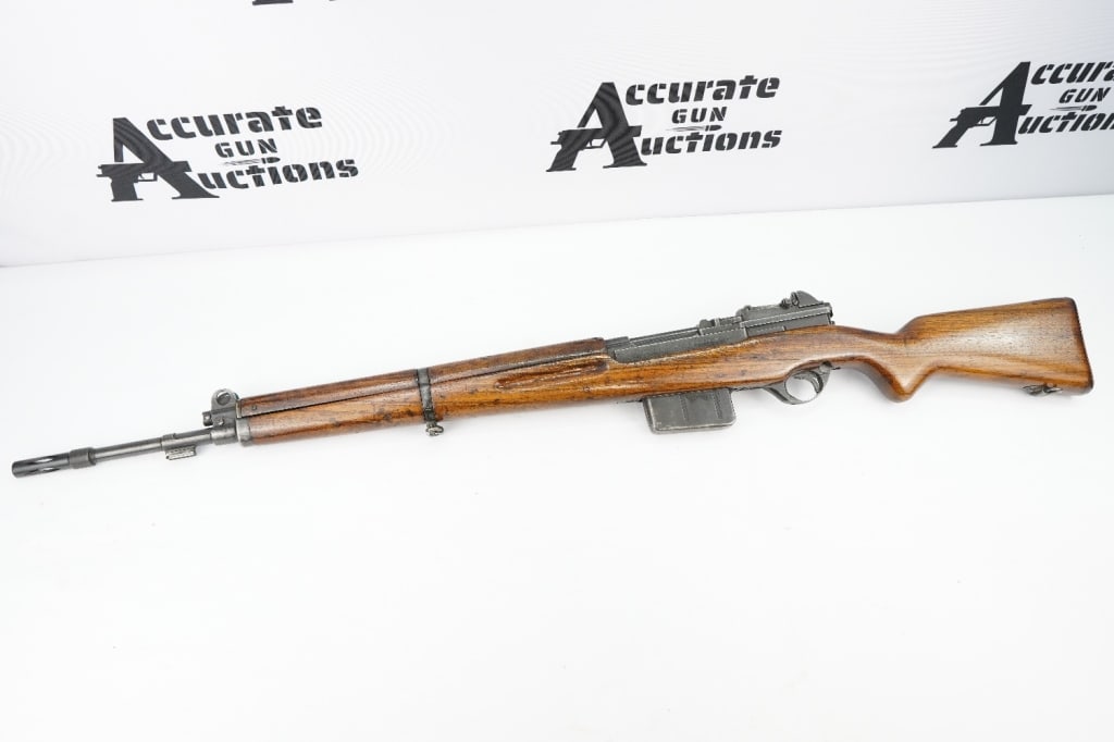 FN 49 8mm: The FN49 was designed by the Belgian manufacturer Fabrique Nationale before WWII; however, plans to produce the semi-automatic rifle were abandoned when the Germans occupied Belgium. Many FN engineers