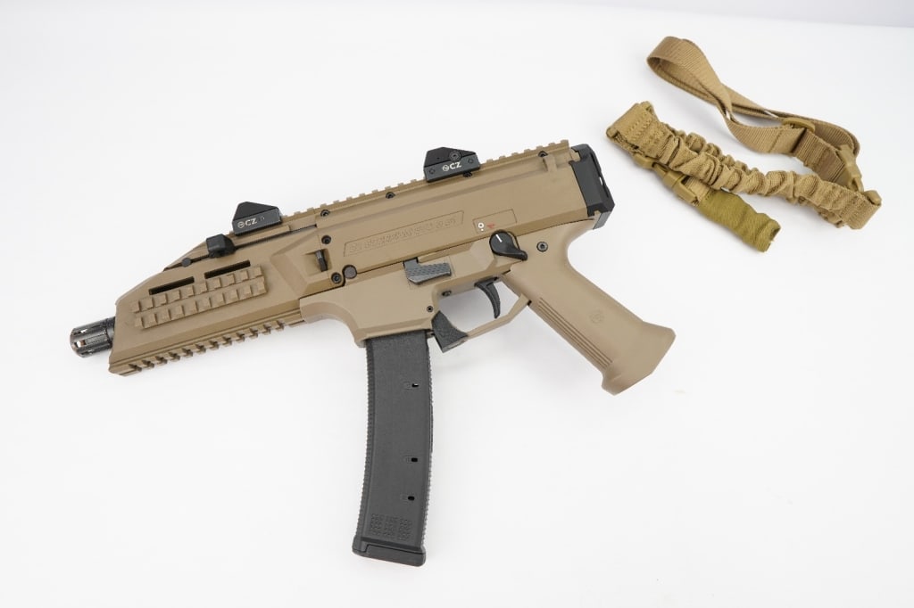 CZ CZ Scorpion Evo 3 S1 9x19: Discontinued 2023. Finally available for public consumption is the much anticipated Scorpion sub-gun. Fiber-reinforced polymer frame, (2) 20+1 magazines, Open sights ride on an 11' Picatinny rail perf