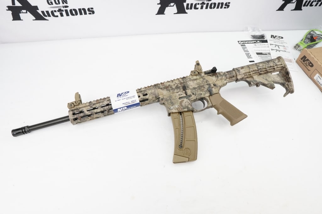 Smith & Wesson M&P15-22 .22 LR: The Smith & Wesson M&P15-22 is a .22 Long Rifle variant of the Smith & Wesson M&P15 semi-automatic rifle, but is blowback-operated rather than direct impingement-operated. It is intended for recreatio